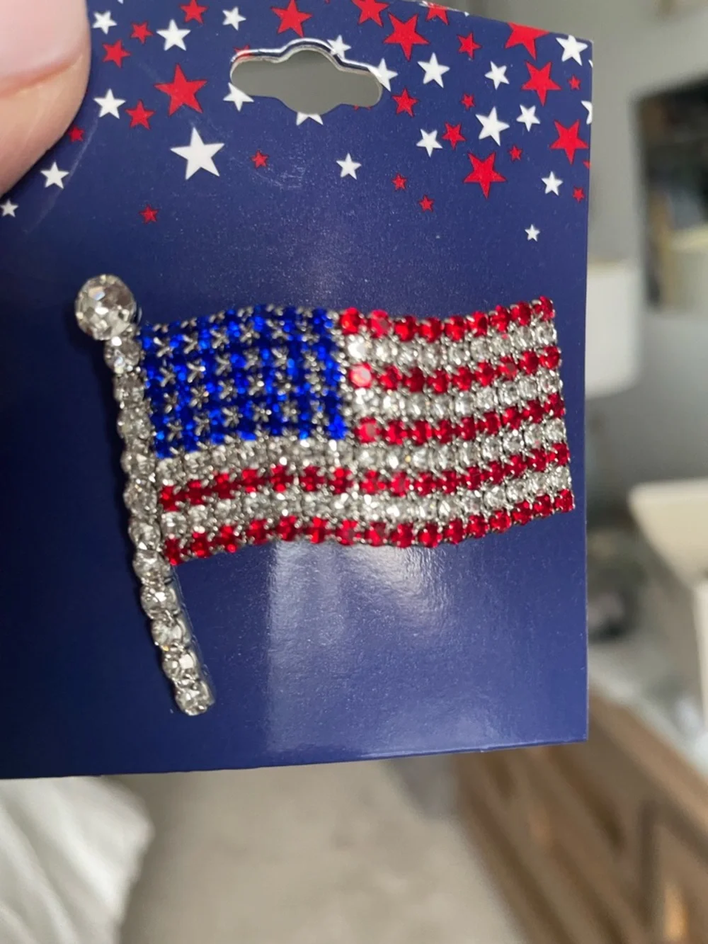 USA Rhinestone American Flag Pin - Red, White, Blue 250 Anniversary